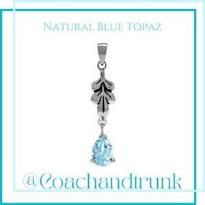925 Sterling Genuine Blue Topaz Drop Leaf Pendant NWT